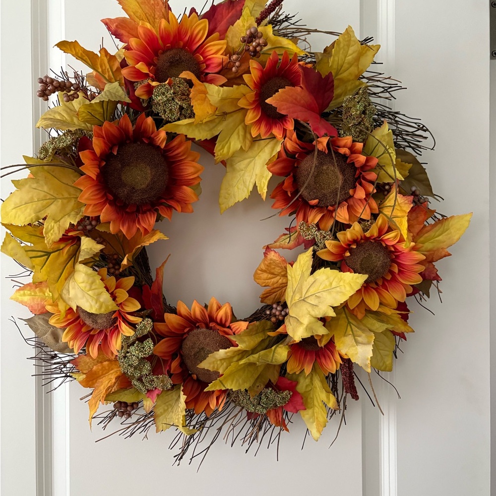 Autumn Sunflower Wreath with Yellow and Orange Accents